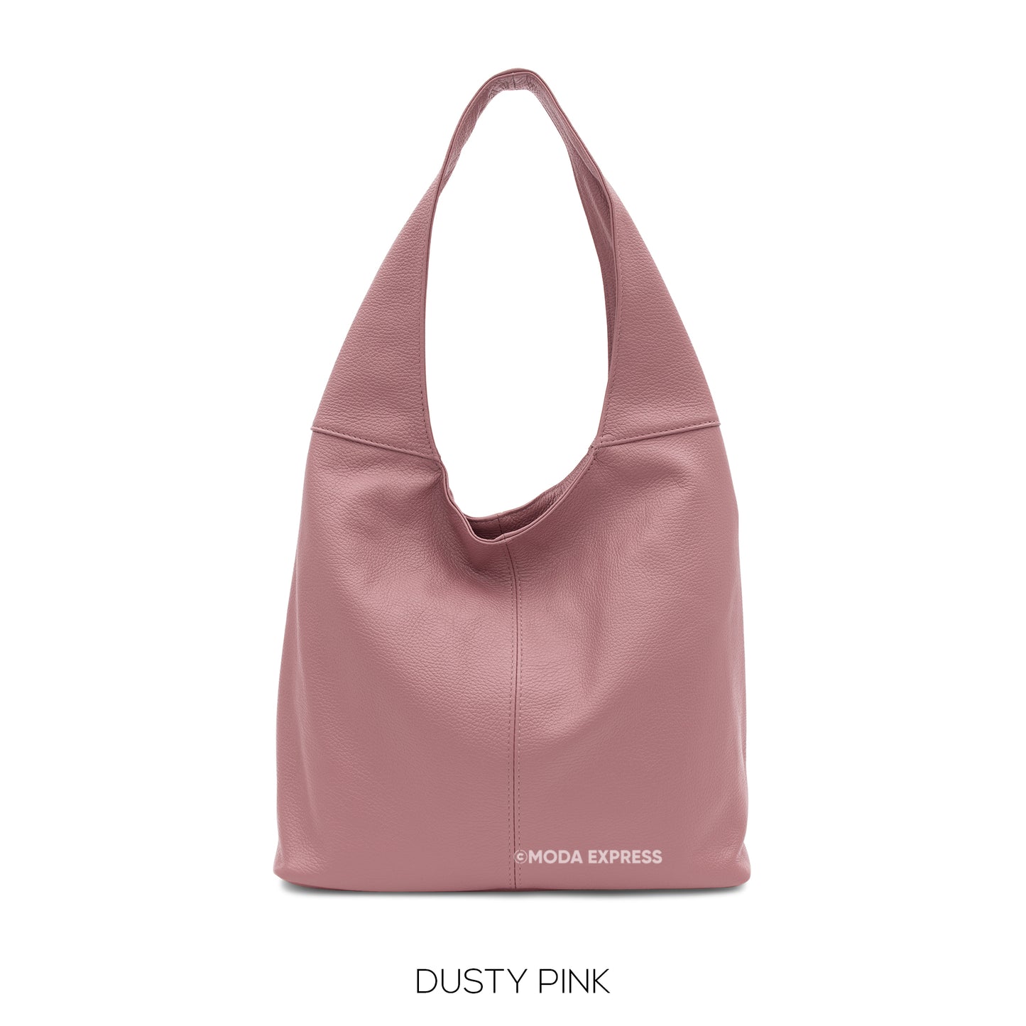 Leather Plain Hobo Bag - Dusky Pink