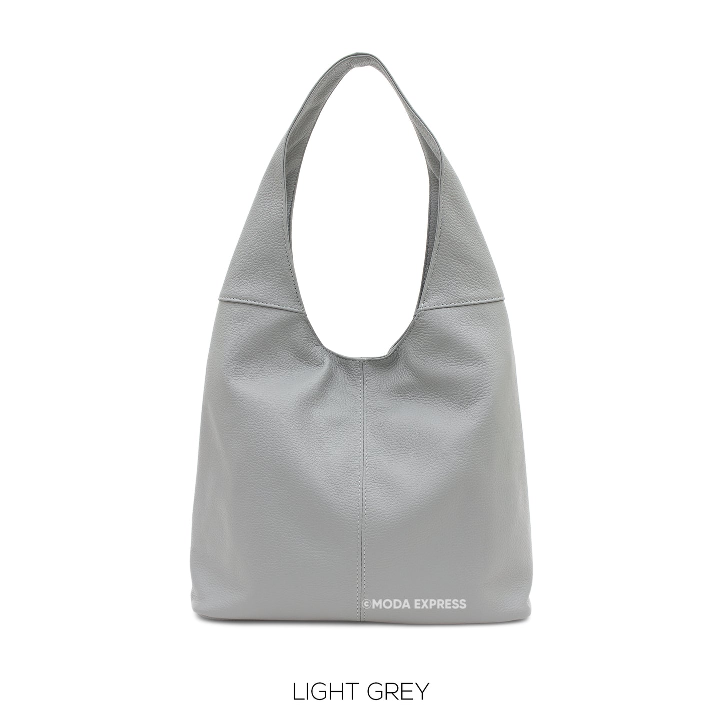 Leather Plain Hobo Bag - Light Grey