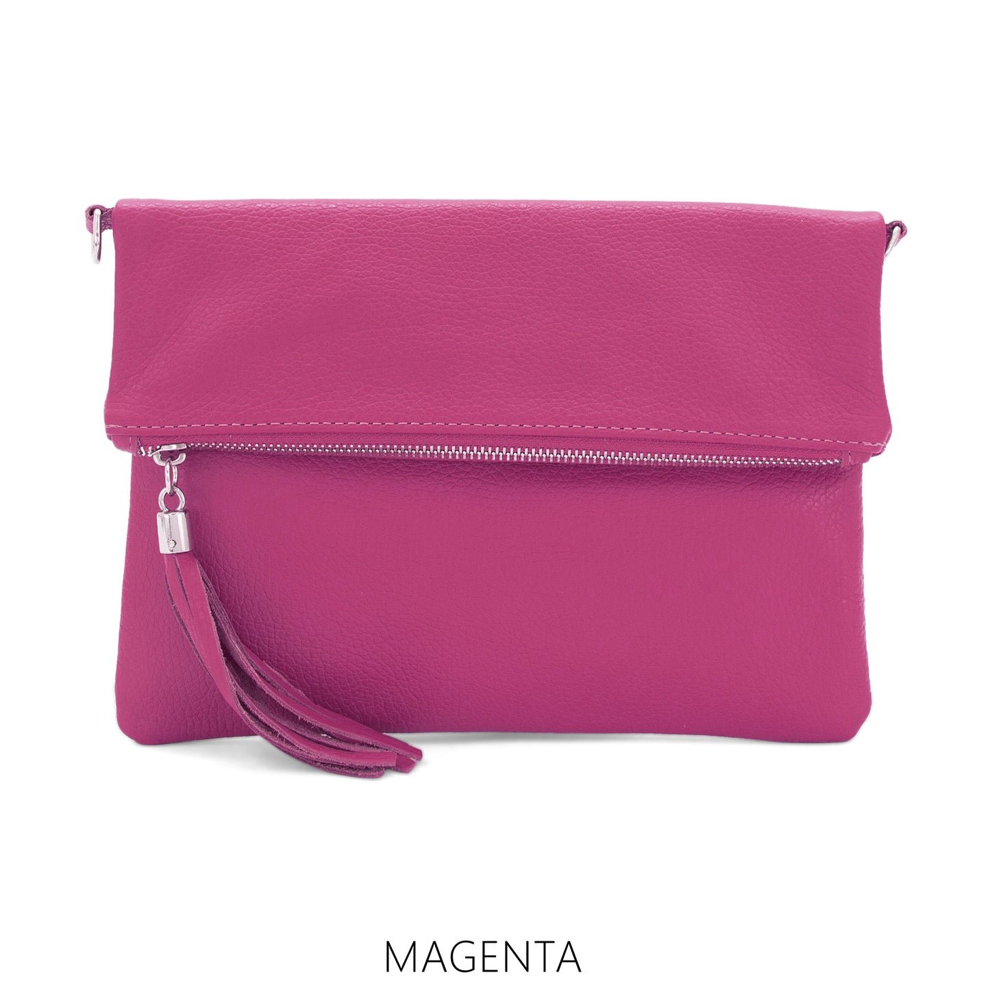 Foldover Leather Clutch - Magenta