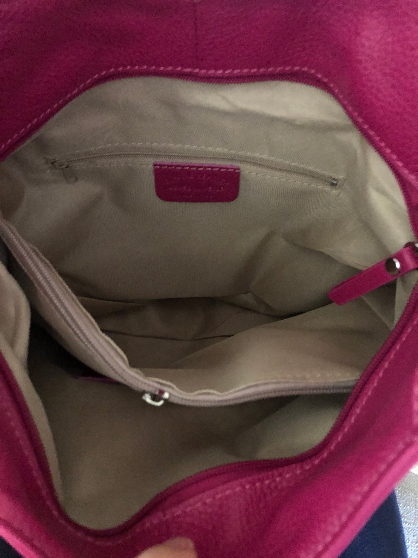 Leather Plain Hobo Bag - Cerise Pink