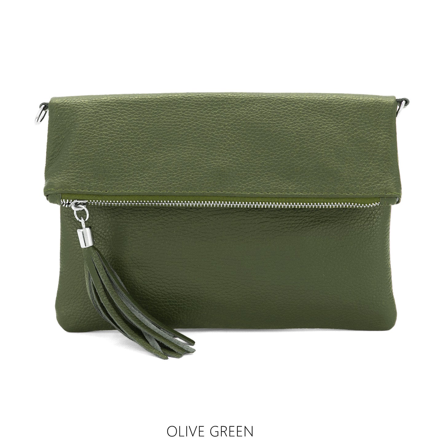 Fold Over Leather Clutch - Olive