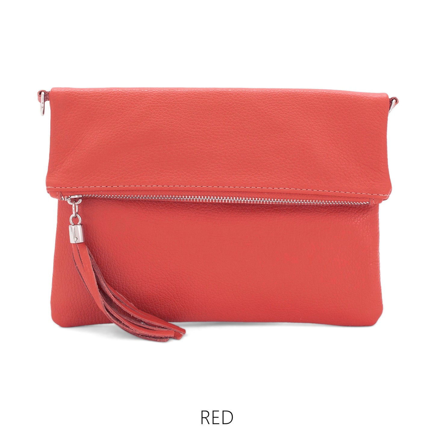 Foldover Leather Clutch - Red