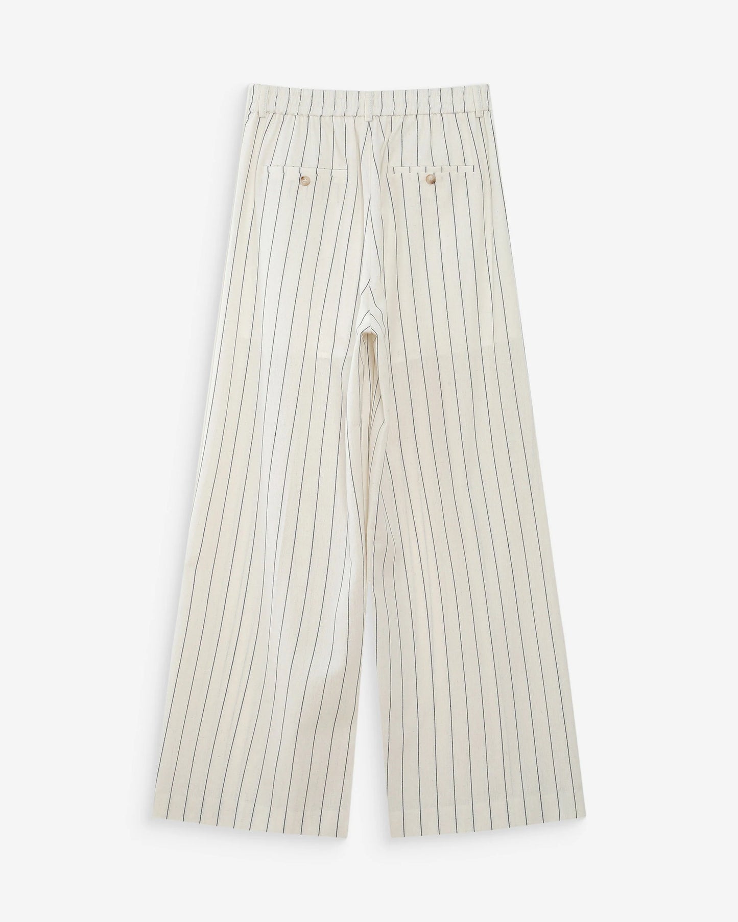 Tailored Wide Leg Trousers - Oatmeal With Black Pinstripe
