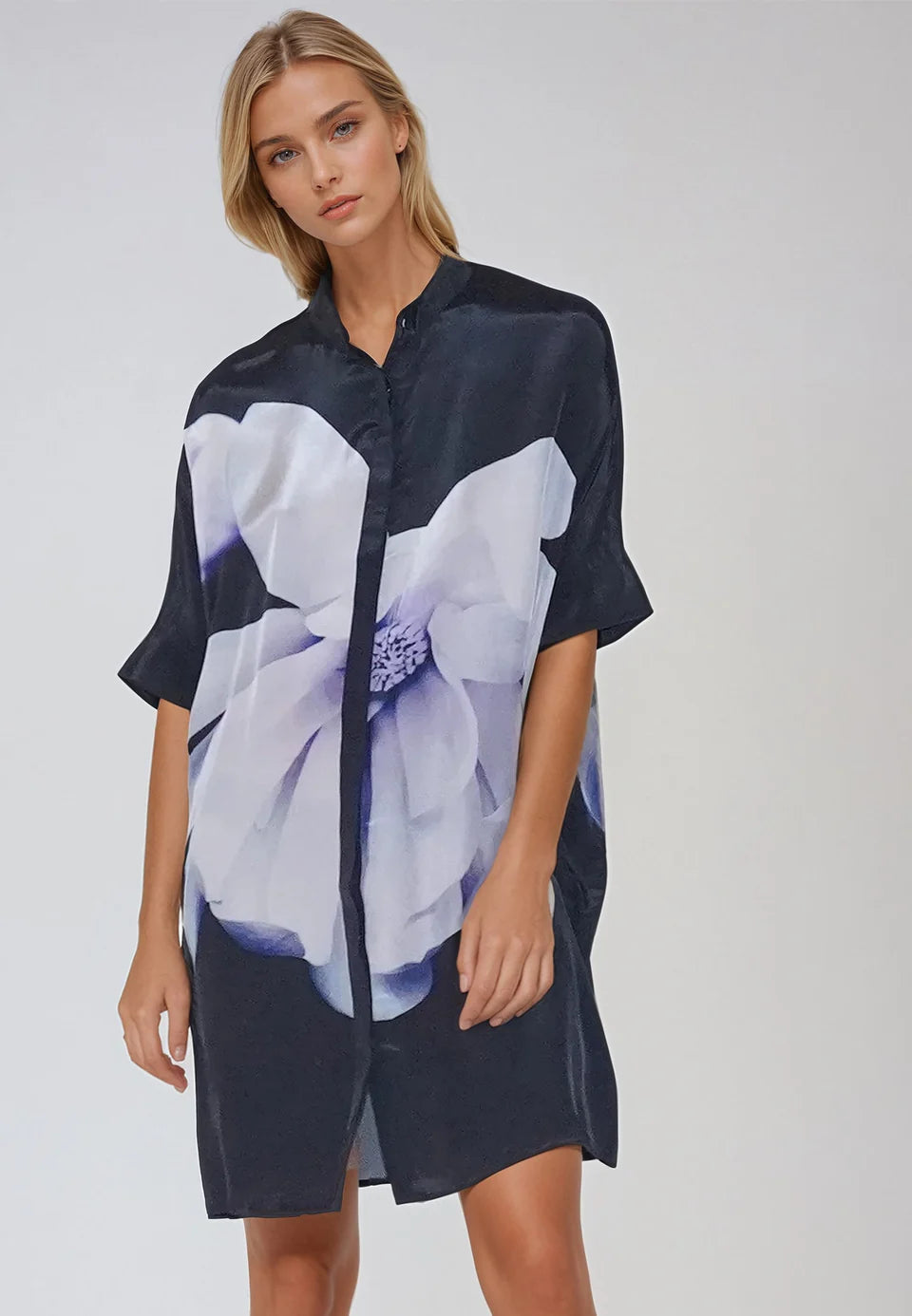 Vegan Silk Blue & Lilac Tunic
