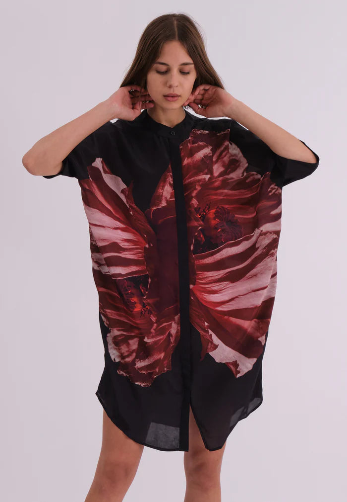 Vegan Silk Red & Black Print Tunic