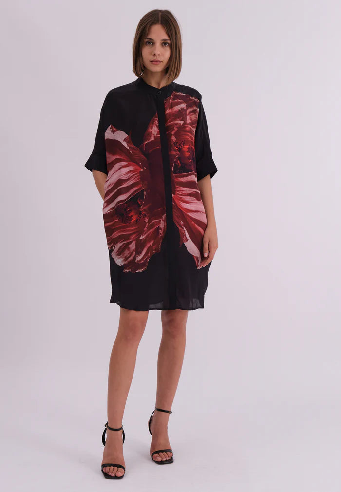 Vegan Silk Red & Black Print Tunic
