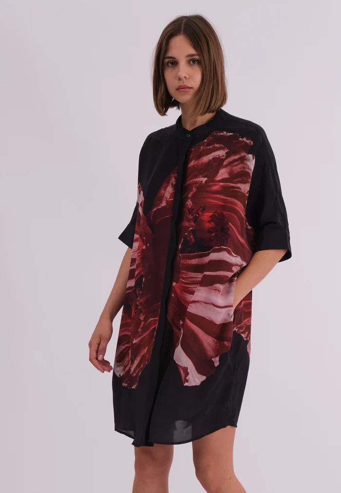 Vegan Silk Red & Black Print Tunic