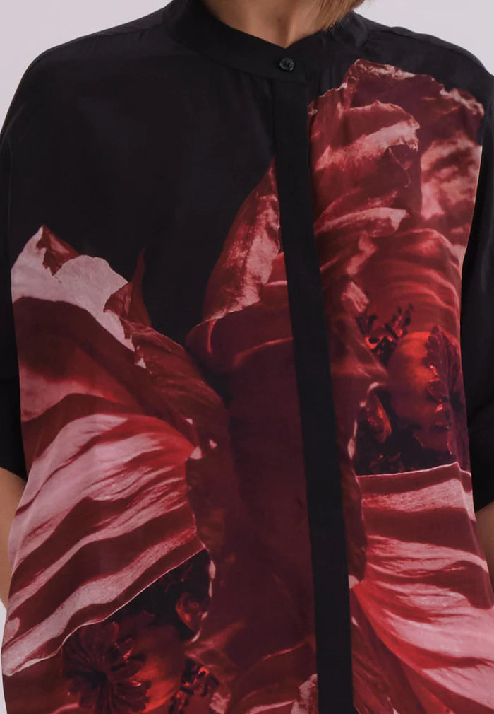 Vegan Silk Red & Black Print Tunic