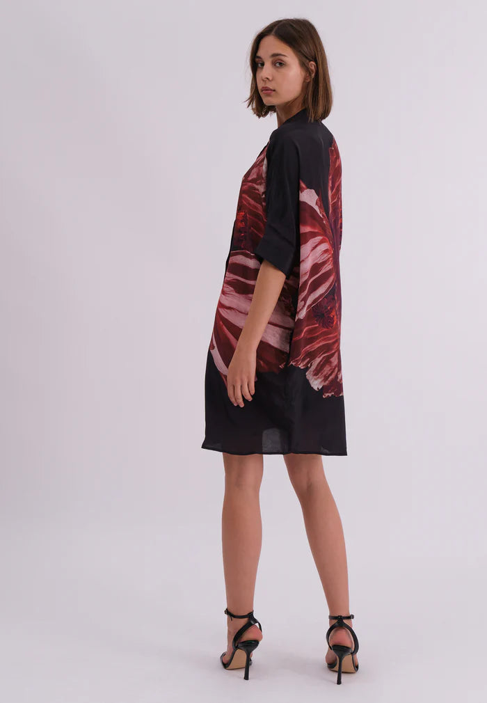 Vegan Silk Red & Black Print Tunic