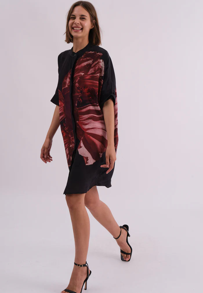Vegan Silk Red & Black Print Tunic