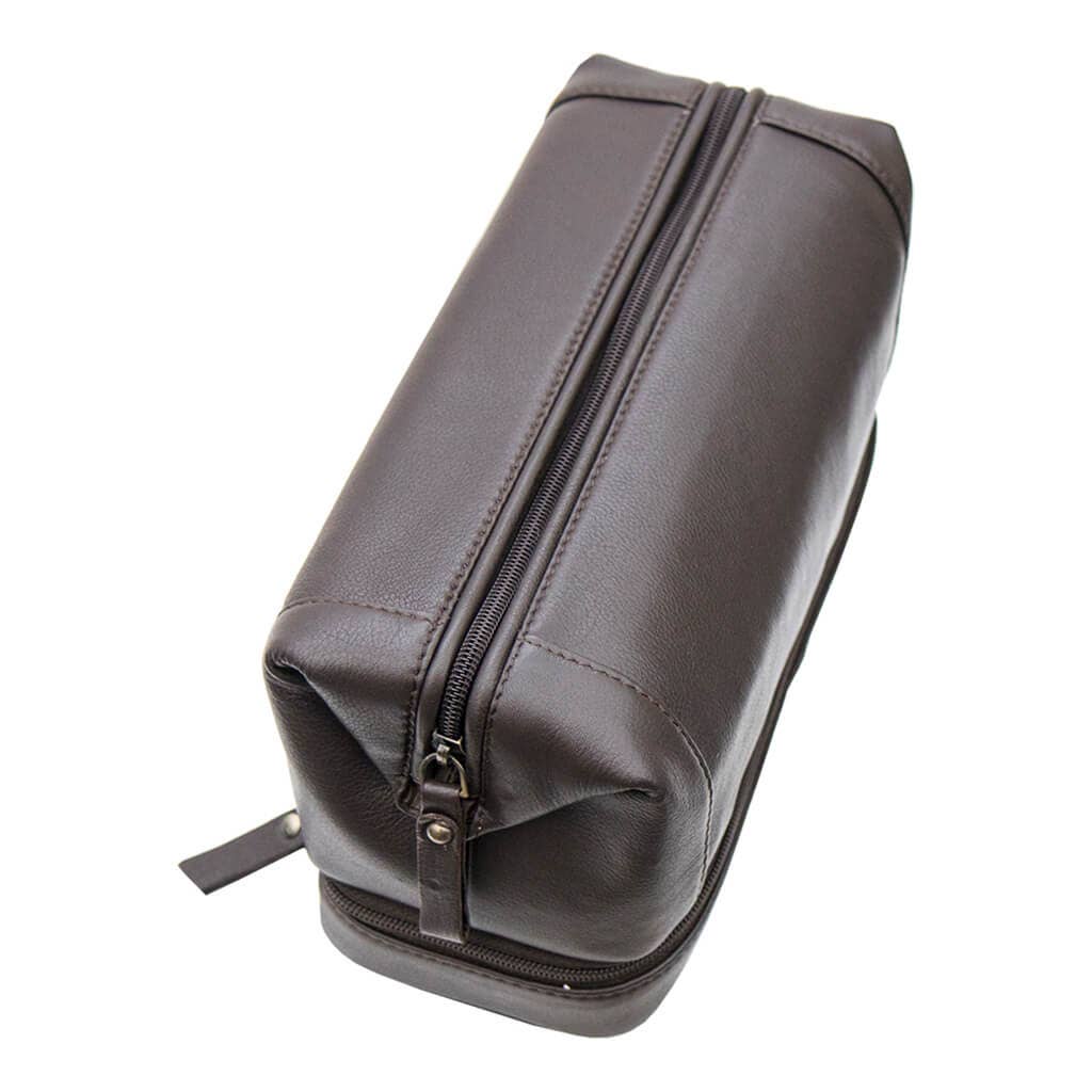Travel Unisex Leather Washbag/Toiletry Bag - Black or Brown