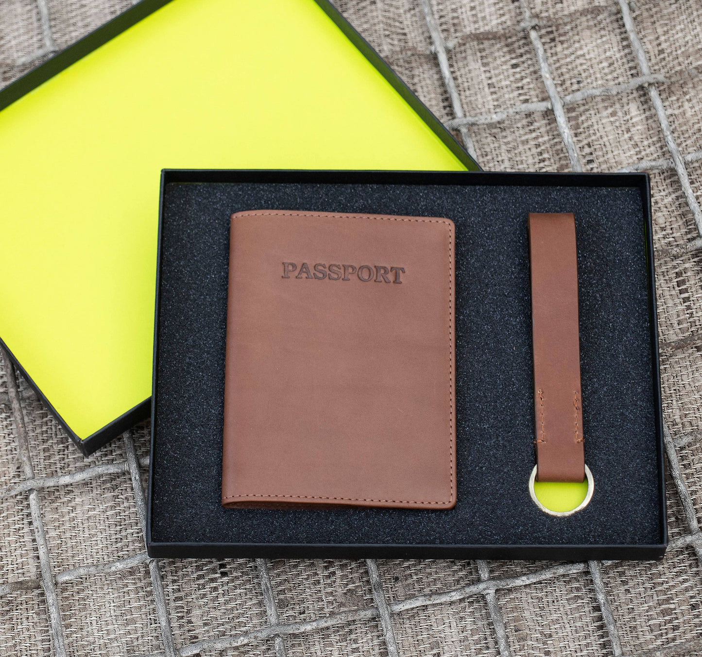 Luxury Travel Gift Set - Passport Cover & Key Ring - Black or Brown