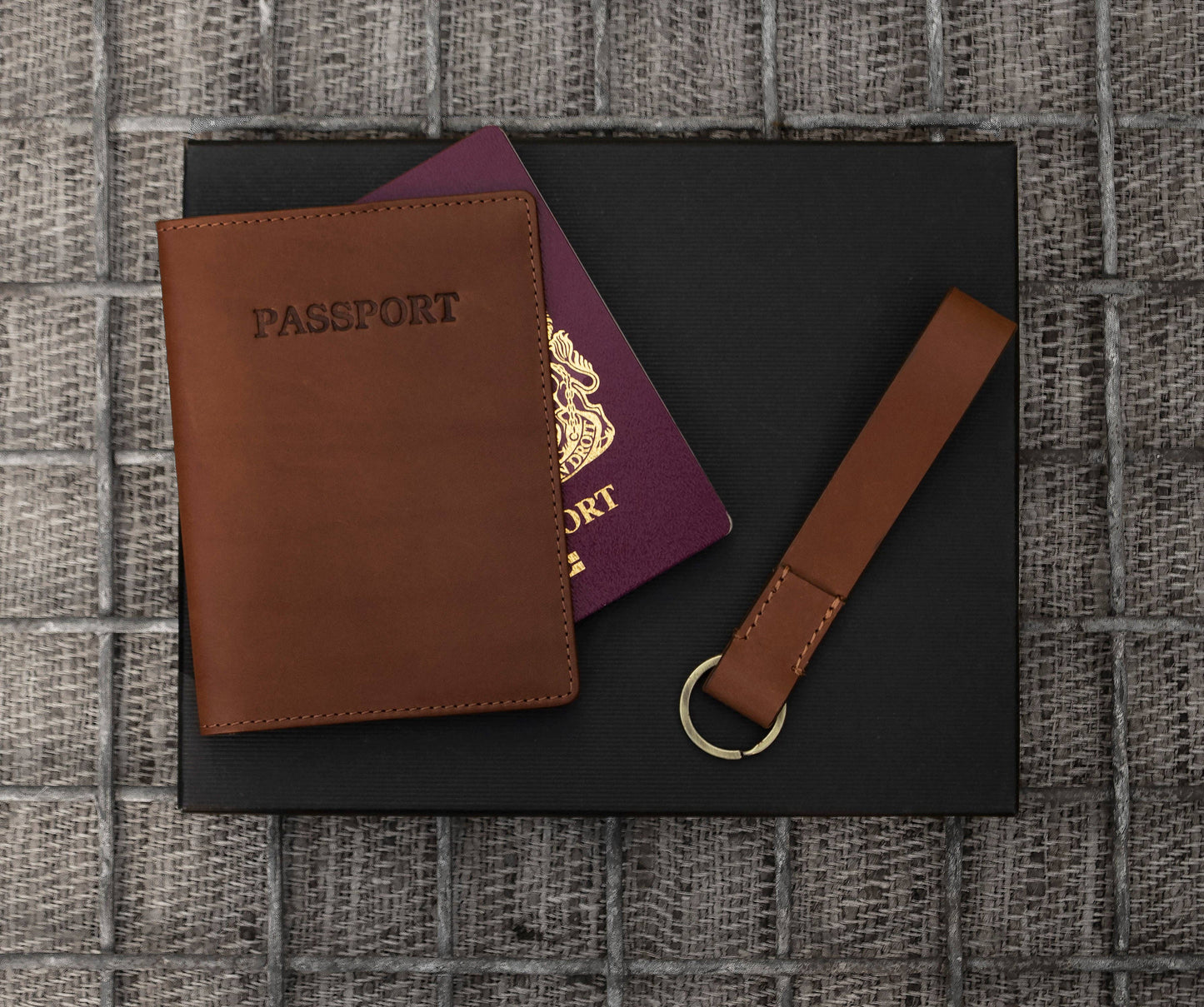 Luxury Travel Gift Set - Passport Cover & Key Ring - Black or Brown