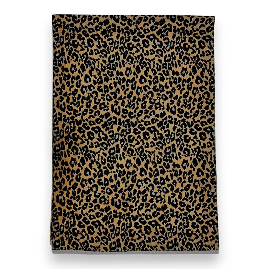Leopard Print Cashmere Blend Scarf - Brown & Black