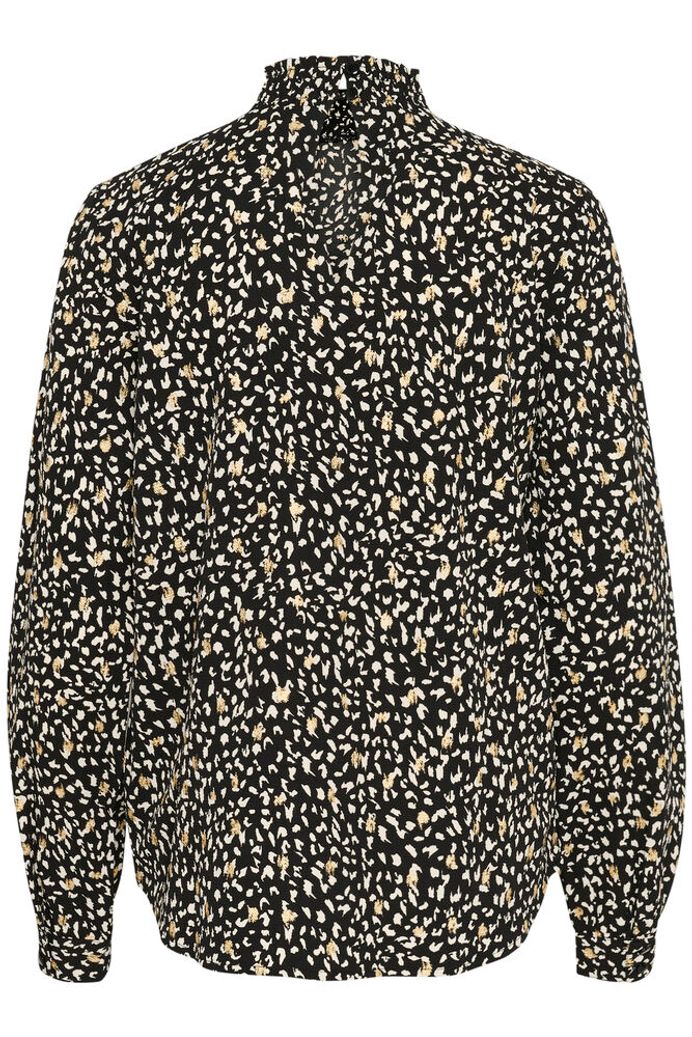 High Neck Abstract Print Blouse - Black / Cream