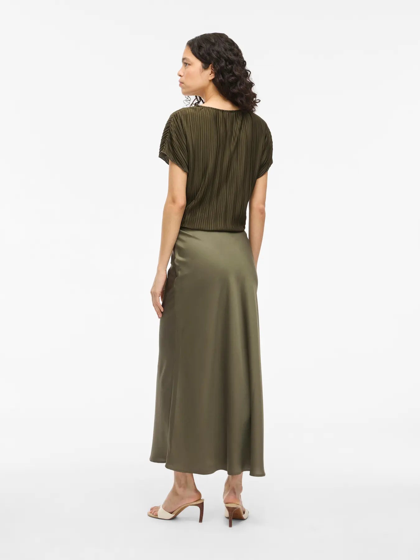 Satin Midi Skirt - Olive Green