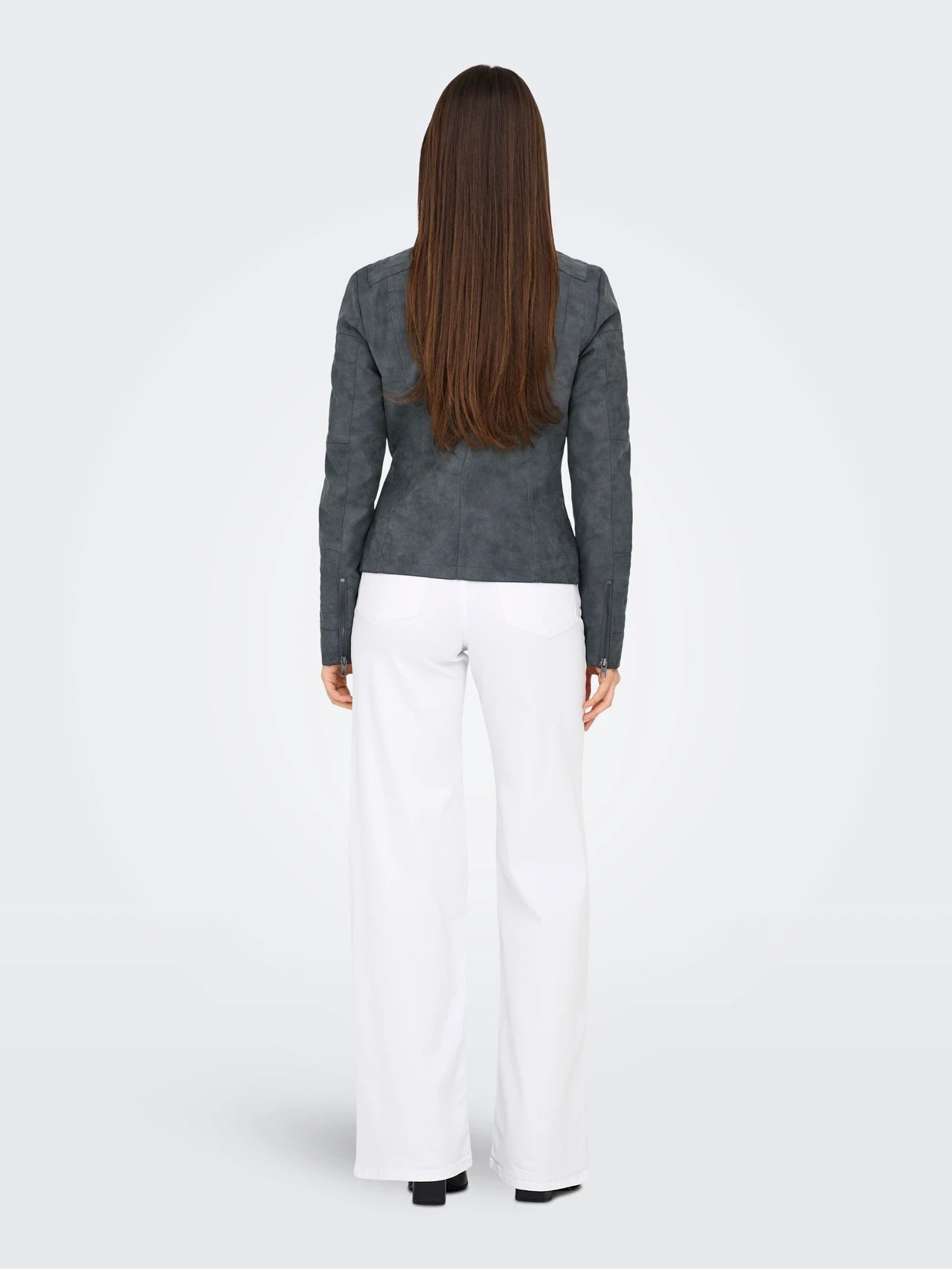 Faux Leather Biker Jacket - Grey