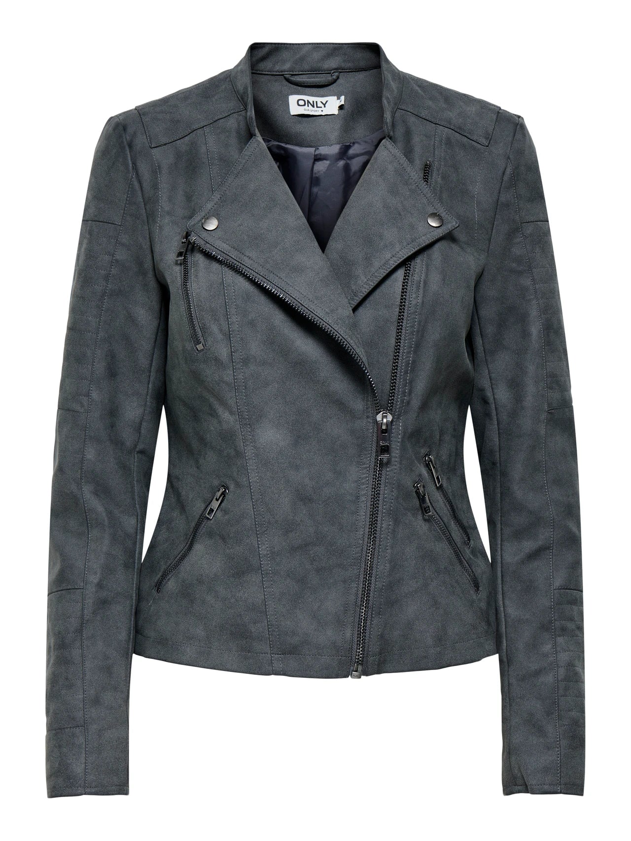 Faux Leather Biker Jacket - Grey