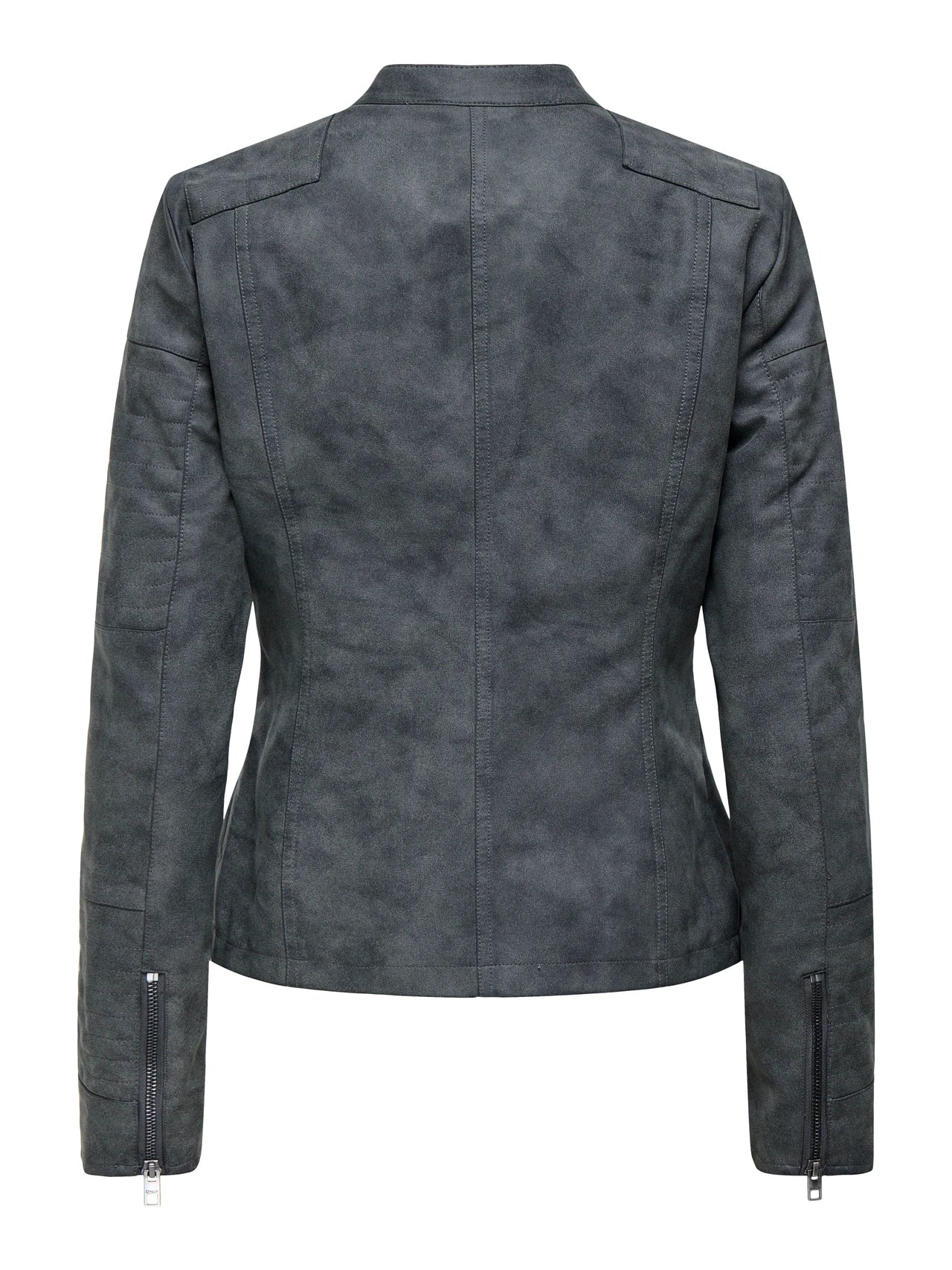 Faux Leather Biker Jacket - Grey
