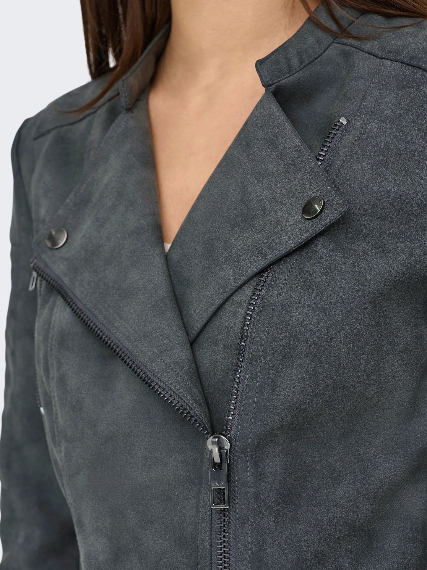 Faux Leather Biker Jacket - Grey
