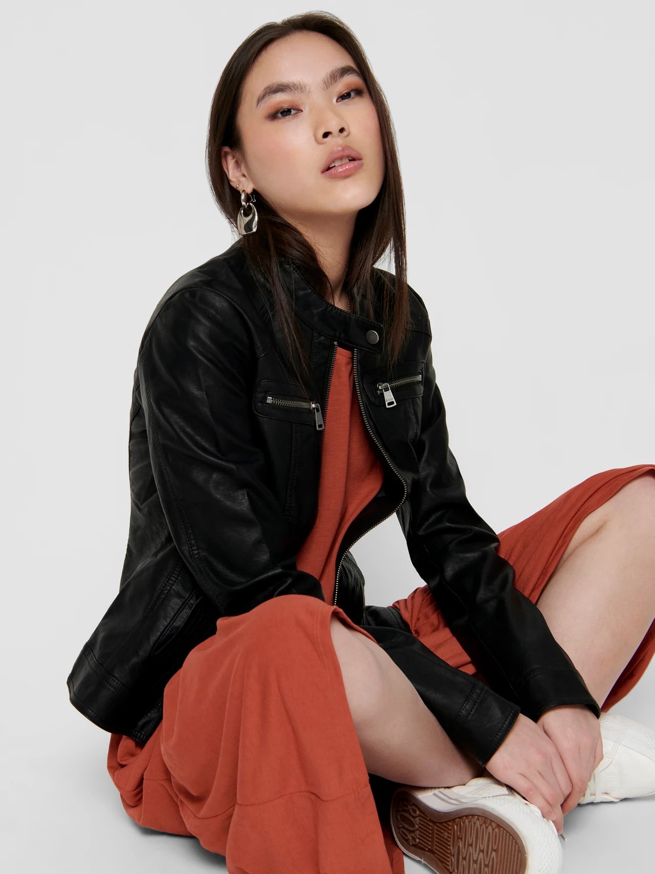 Faux Leather Biker Jacket - Black