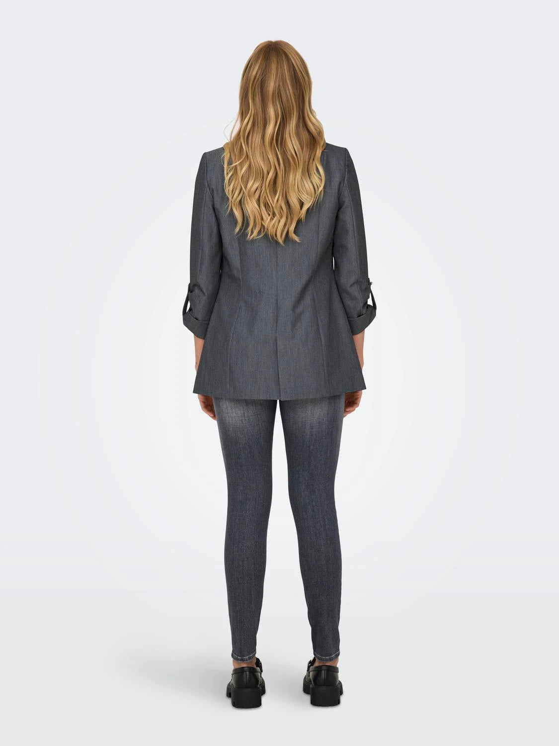 Blazer With 3/4 Ruched Sleeves - Grey