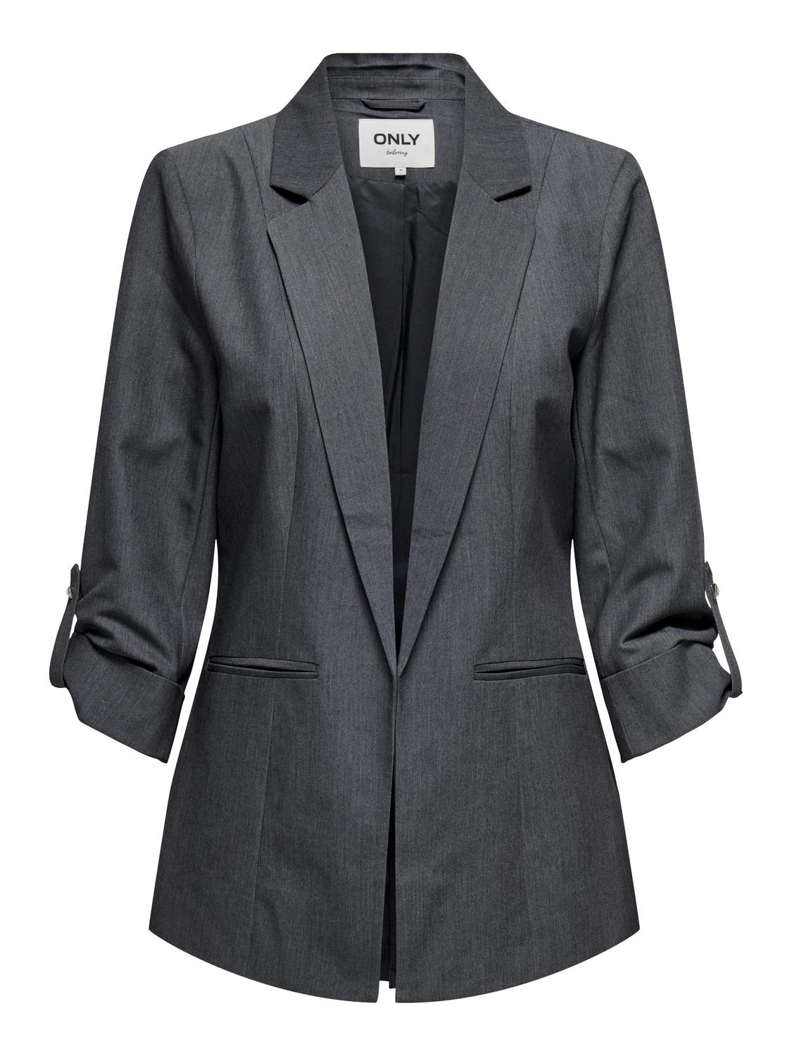 Blazer With 3/4 Ruched Sleeves - Grey