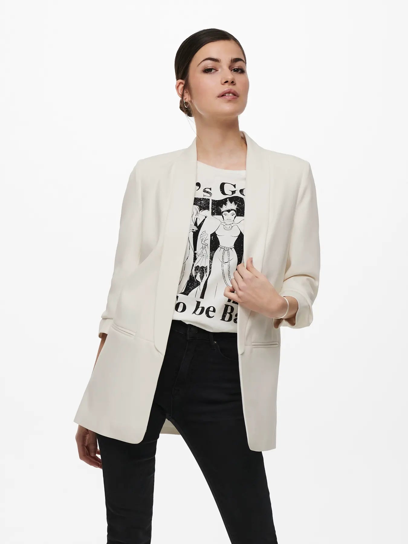 Blazer With 3/4 Ruched Sleeves - Ivory