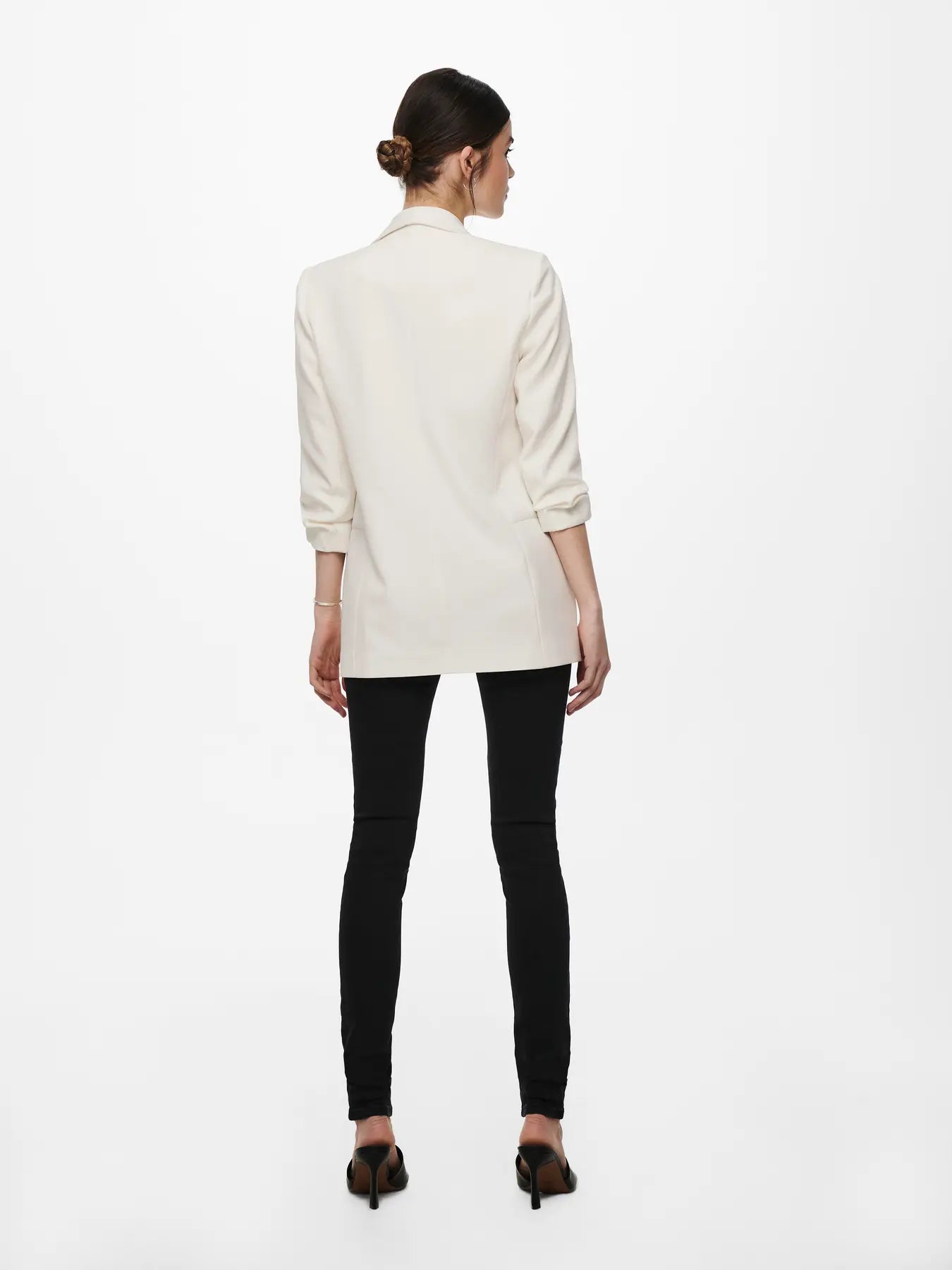 Blazer With 3/4 Ruched Sleeves - Ivory