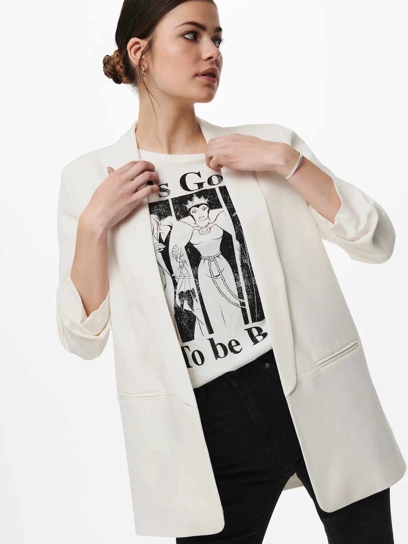 Blazer With 3/4 Ruched Sleeves - Ivory