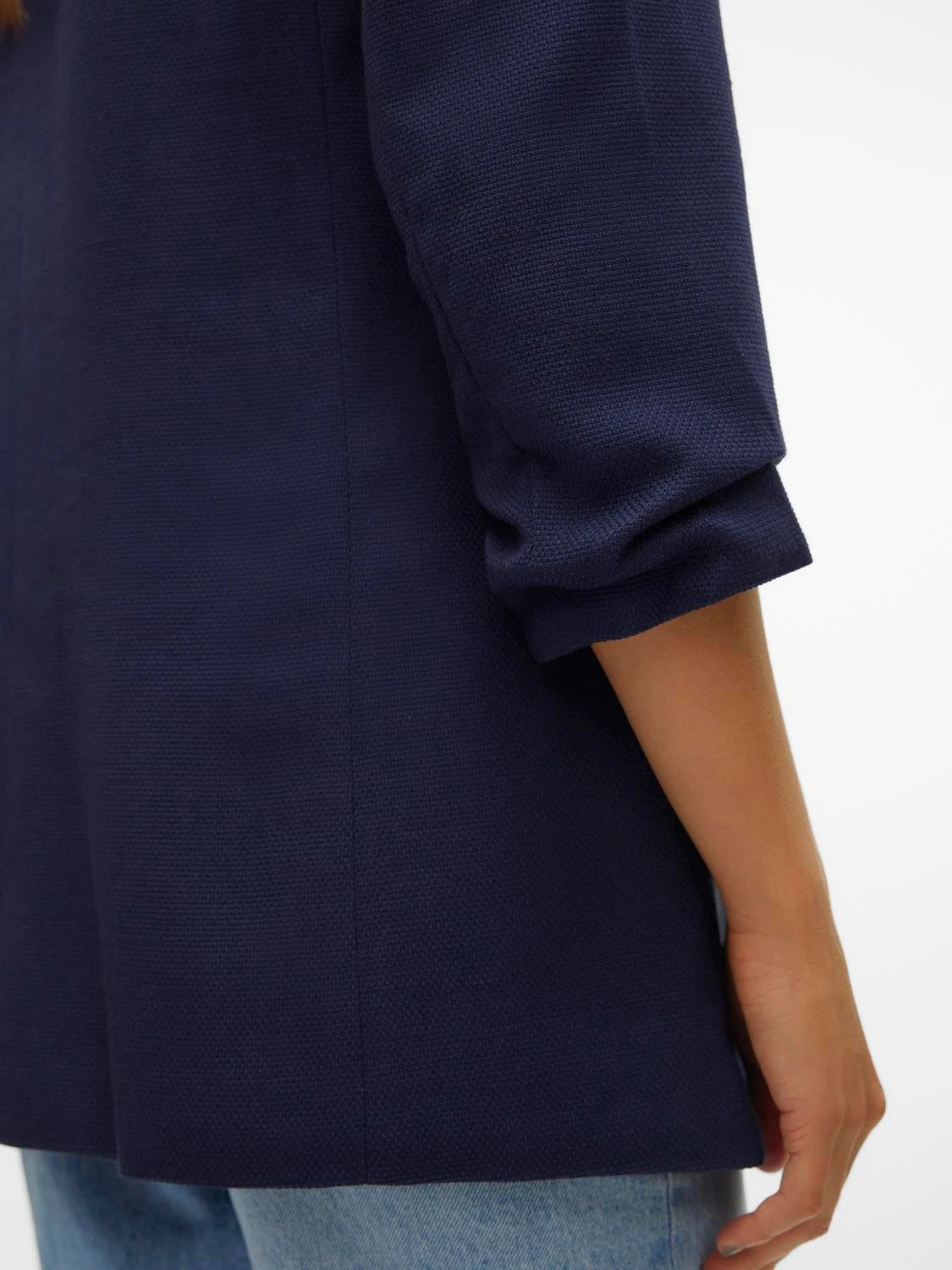 Blazer With 3/4 Ruched Sleeves - Navy