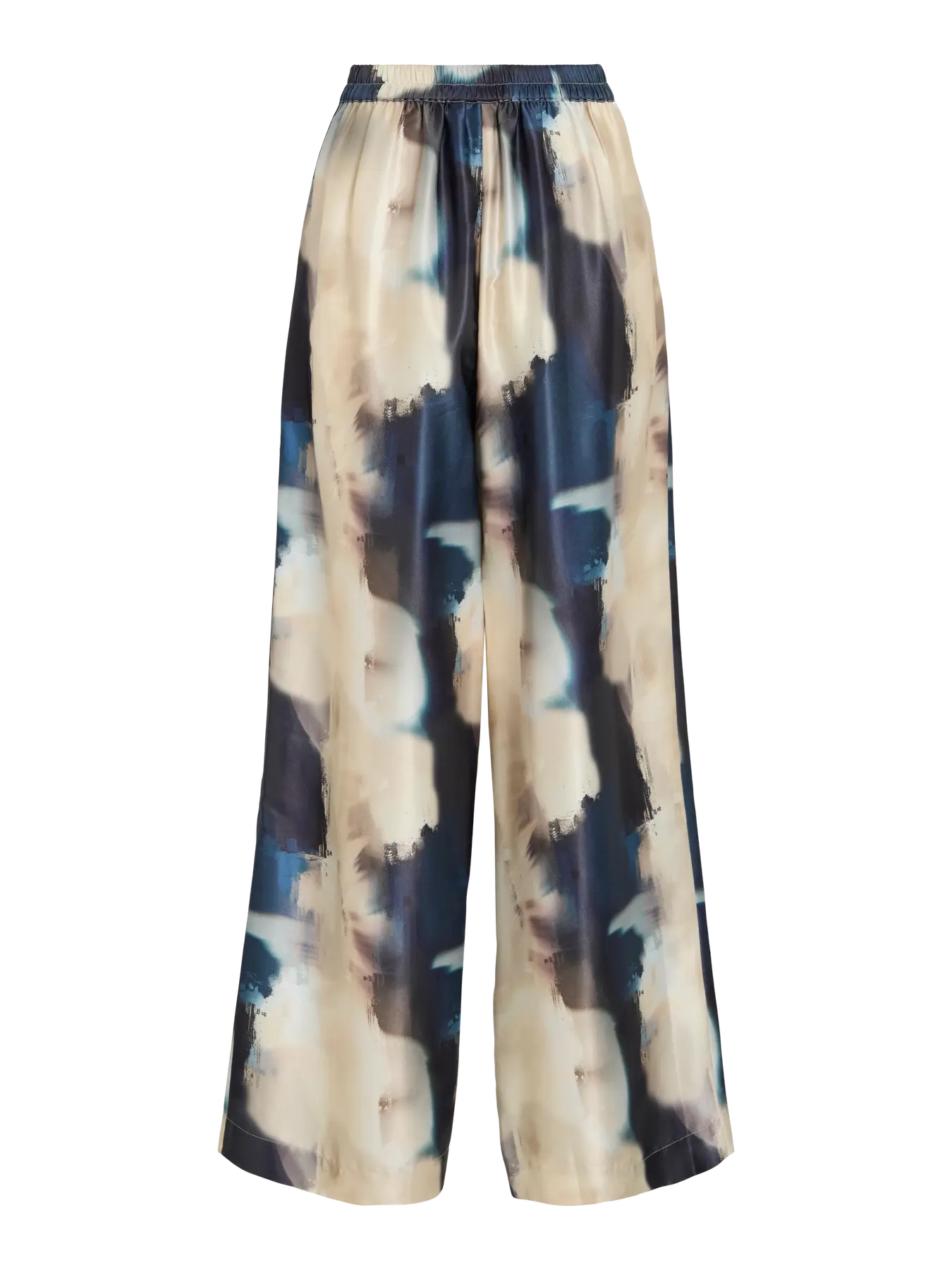 Satin Patterned Trouser - Cream & Navy