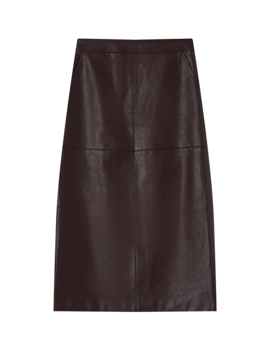 Vegan Leather A LIne Maxi Skirt - Wine