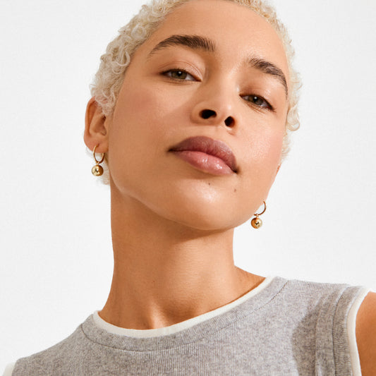 Orb Design Hoop Earrings - Gold Plated