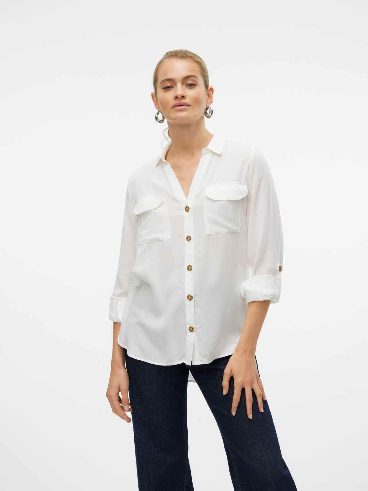 Chest Pocket Shirt - White or Navy & White
