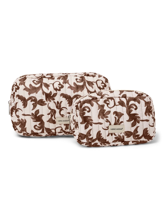 Patterned Washbag Set - Brown or Wine