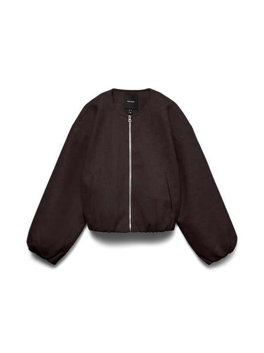 Balloon Hem & Sleeve Bomber Jacket - Oatmeal, Dark Grey & Chocolate
