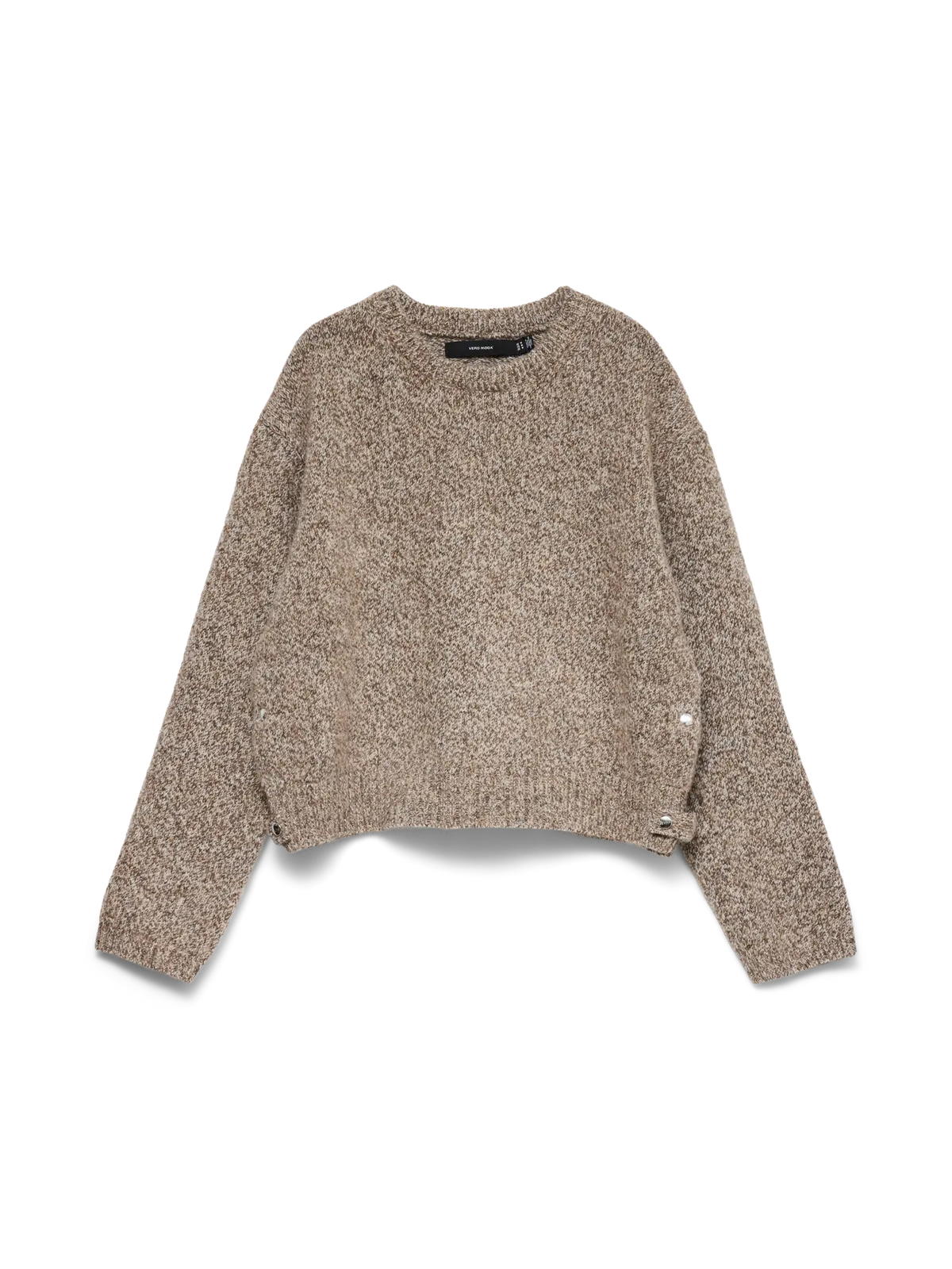 Button Detail Round Neck Jumper - Brown or Khaki