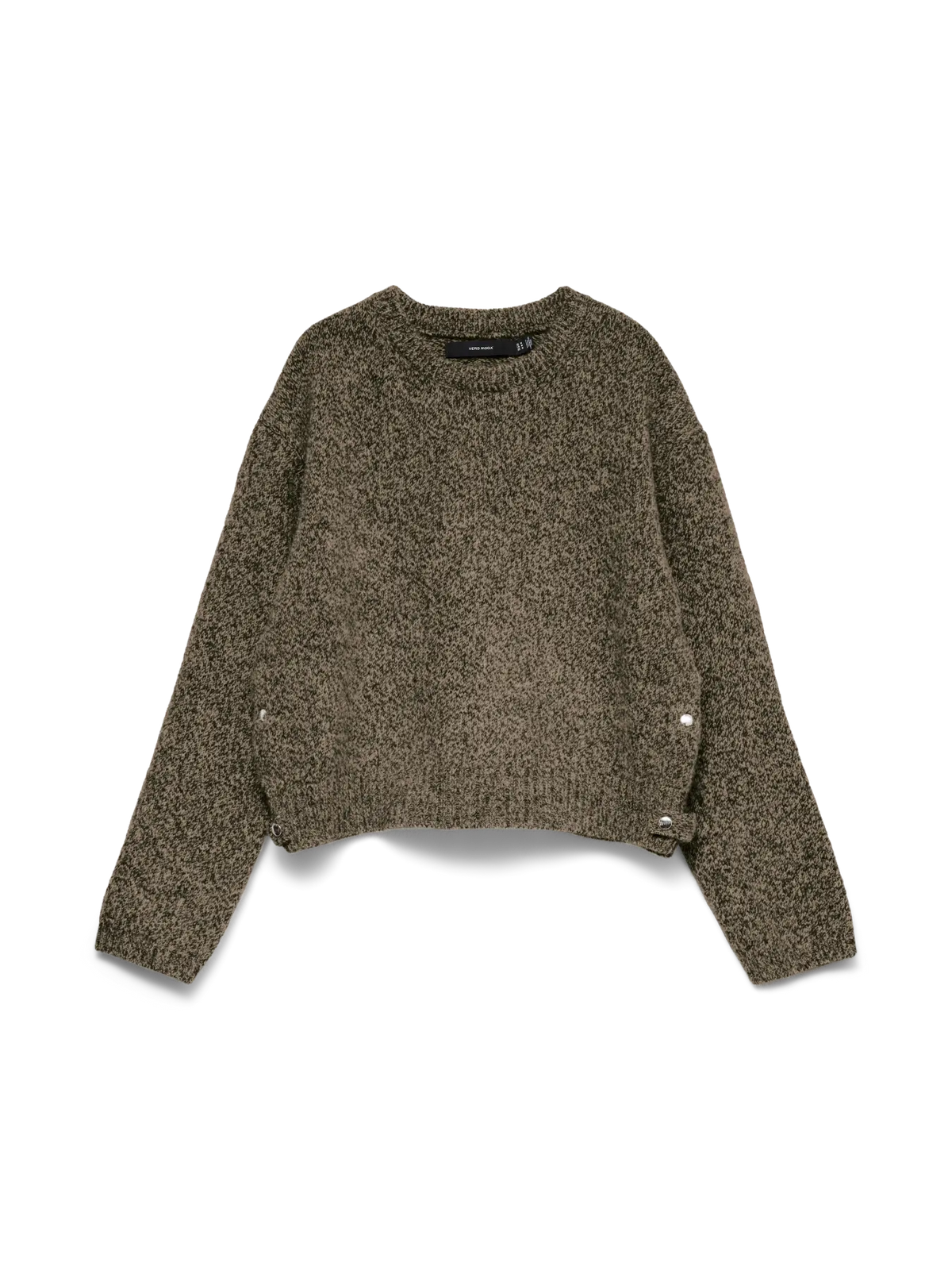 Button Detail Round Neck Jumper - Brown or Khaki