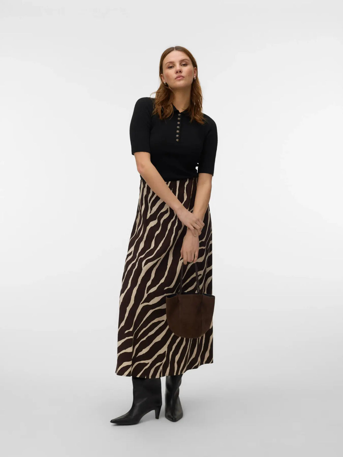 Chocolate Zebra Print Maxi Skirt