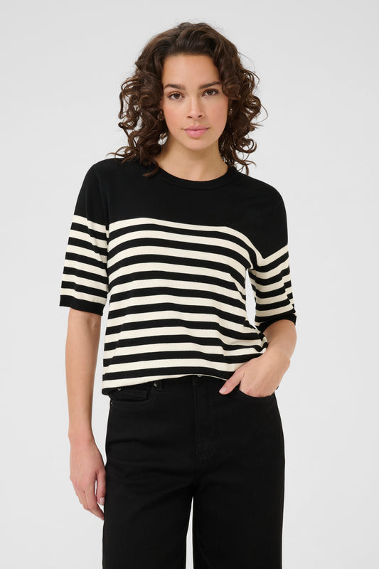 Black & Ivory Striped Short Sleeve Jumper