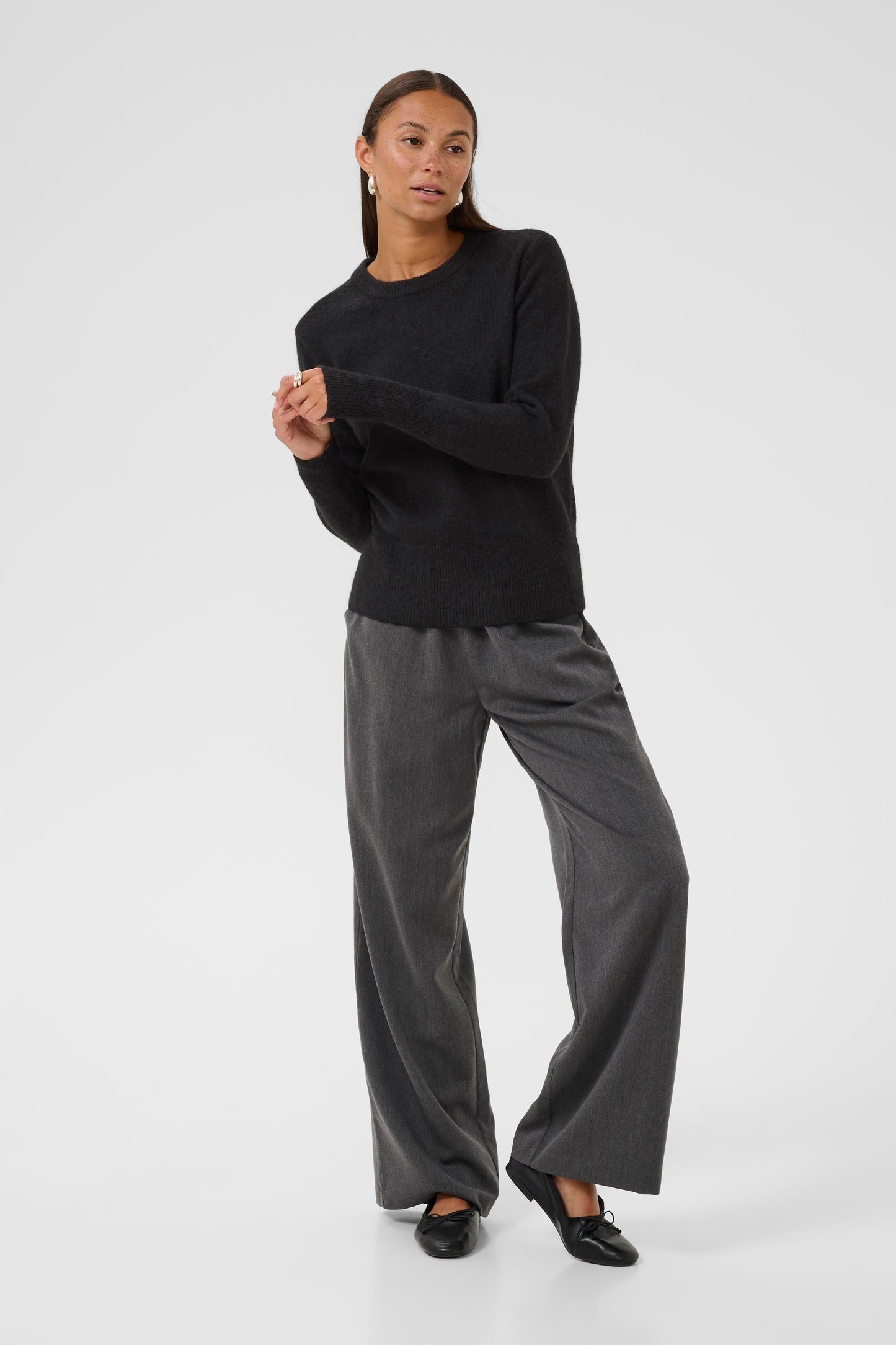 Round Neck Long Sleeve Jumper - Oatmeal, Wine or Black