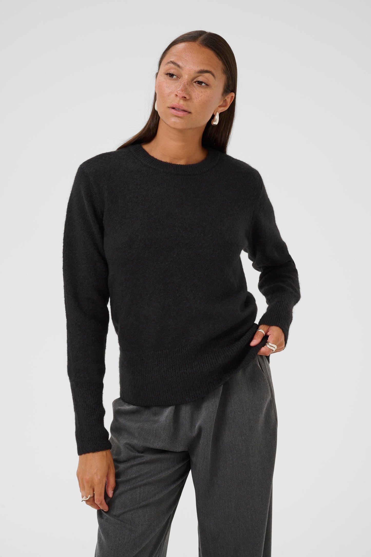 Round Neck Long Sleeve Jumper - Oatmeal, Wine or Black