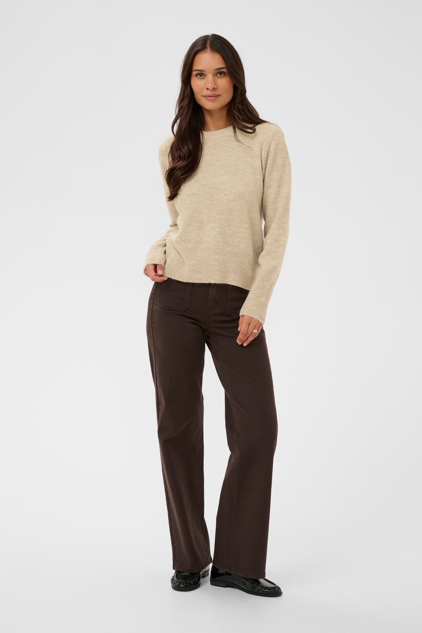 Round Neck Long Sleeve Jumper - Oatmeal, Wine or Black