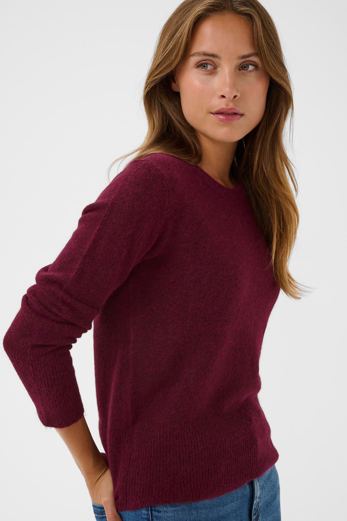 Round Neck Long Sleeve Jumper - Oatmeal, Wine or Black