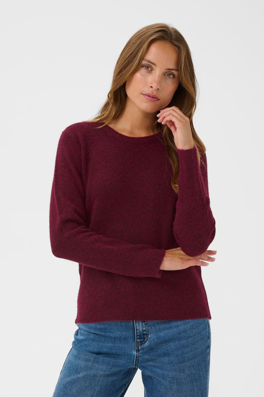 Round Neck Long Sleeve Jumper - Oatmeal, Wine or Black