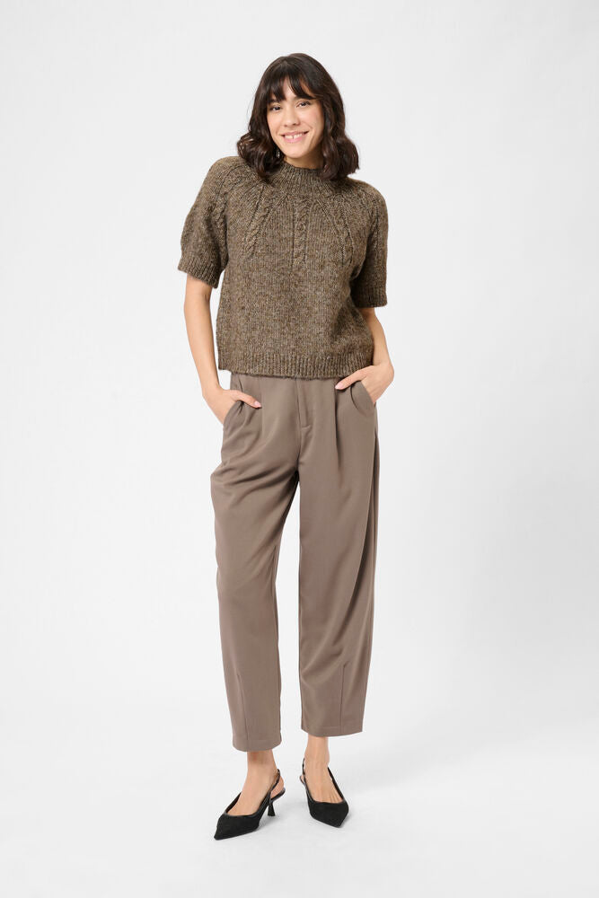 Short Sleeve Chunky Knit Melange Yarn Jumper - Wine/Pink or Brown