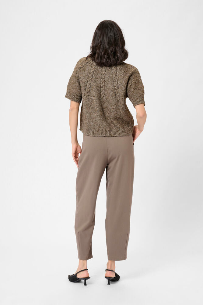 Short Sleeve Chunky Knit Melange Yarn Jumper - Wine/Pink or Brown