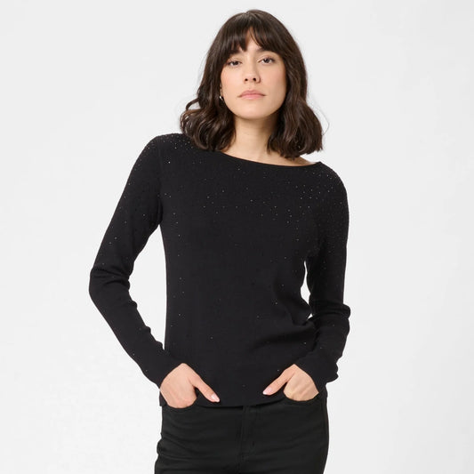 KAminna Knit Pullover In Black with Diamante Detail