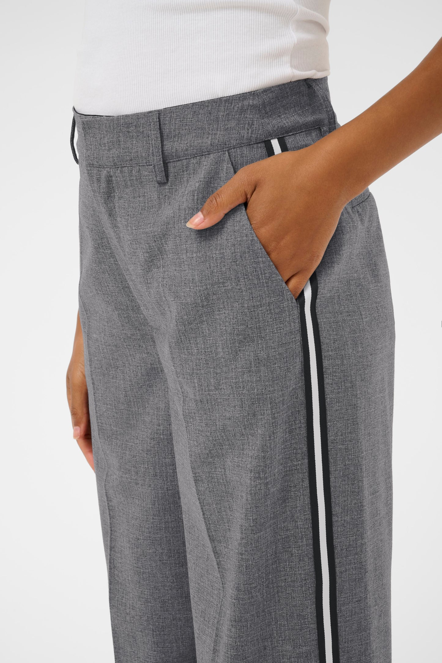 Grey Tailored Trouser With Black & White Stripe